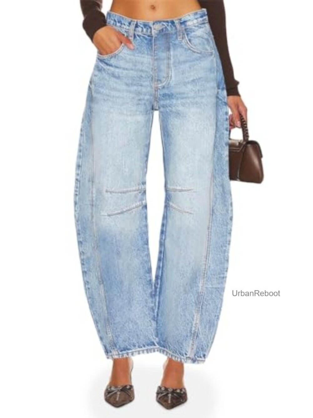 Baggy Boyfriend Jeans Wide Leg Mid Rise Barrel Denim Ankle Pants - Picture 2 of 7